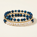 Aquamarine Tigereye and gold-plated three-bracelet stack with YOU GOT THIS lettering